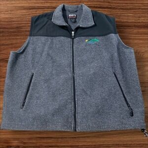 ROOTS Athletics Mens XL Fleece Vest Columbia Embroidered Zip Front Gray‎